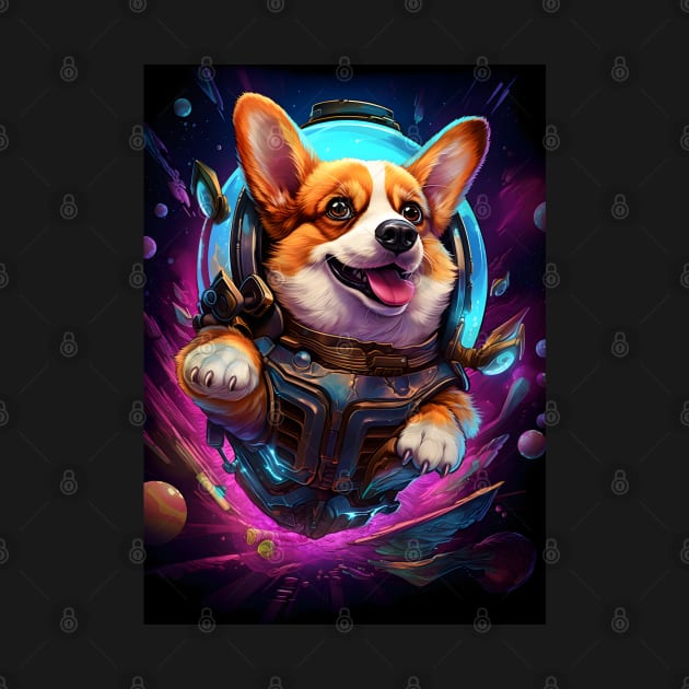 Corgi in Outer Space Funny Welsh Corgi Dog Lover Cyberpunk by Ai Wanderer