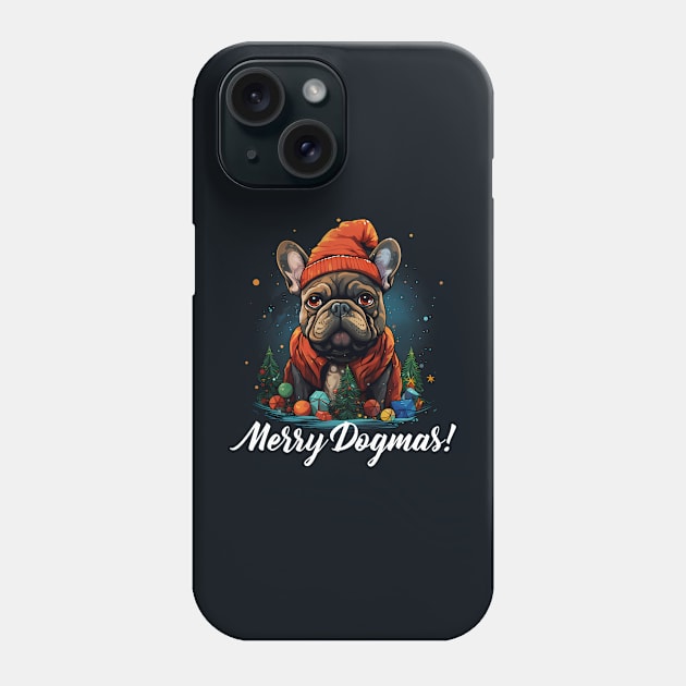 Merry Dogmas, French Bulldog Wearing Christmas Beanie Phone Case by NearlyNow