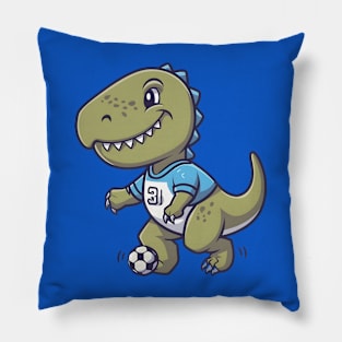 Focused dinosaur playing football Pillow