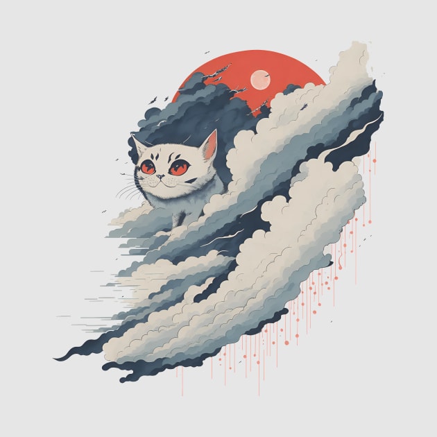 The white cat on top of the clouds by digital creator bbw