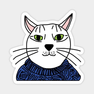 Portrait of Blue Sweater Cat Magnet