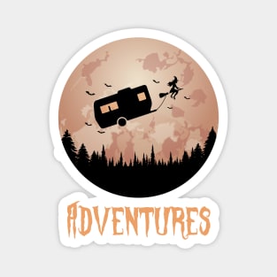 Witch Adventure With Broomstick And Campervan. Magnet