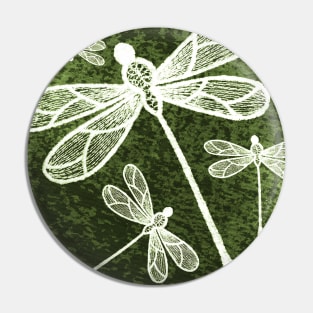 Magical white dragonflies on grunge green background Pin