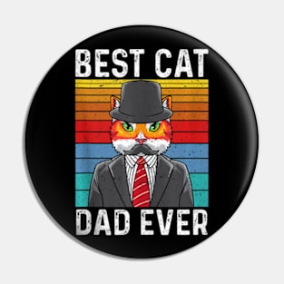 Best Cat Dad Ever Vintage Mustache Retro Sunset Fathers Day Pin