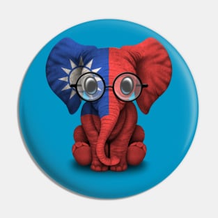 Baby Elephant with Glasses and Taiwanese Flag Pin