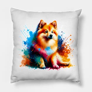 Colorful Norwegian Buhund in Abstract Splash Paint Art Pillow