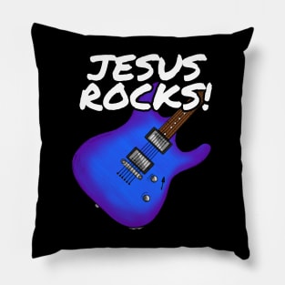 Jesus Rocks Electric Guitar Church Guitarist (Blue) Pillow