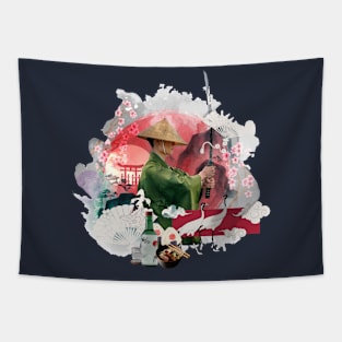 Japanese Collage Concept Tapestry