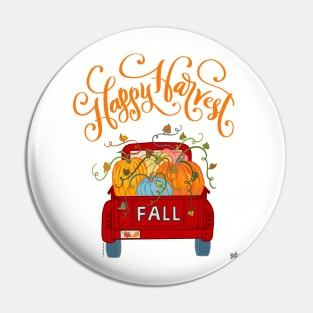 Happy Harvest Fall Season Pumpkin Truck Pin