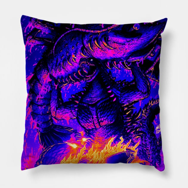 Retro Godzilla Vs Lobster Pillow by Bentonhio