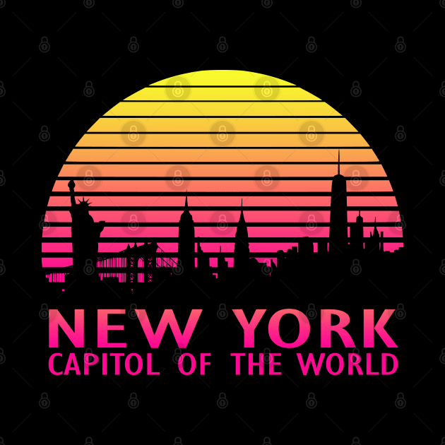 New York Capitol Of The World  80s Tropical Sunset by Nerd_art