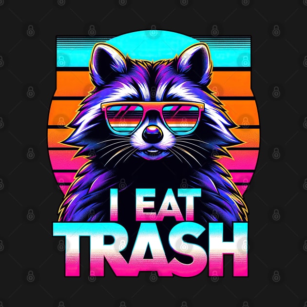 Cool Raccoon Vaporwave Tee: I Eat Trash by SergioArt