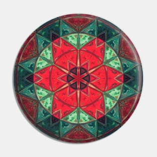 Glass Tile Kaleidoscope Red and Teal Pin