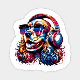 Grinning Cocker Spaniel as a Stylish Smiling DJ Magnet