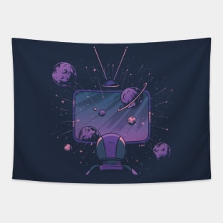 Greatest Show Off Earth // Space Cadet Watching TV in Outer Space // Cool Outer Space Illustration Tapestry