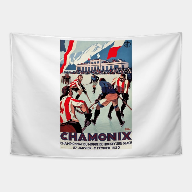 1930 Ice Hockey World Championship, Chamonix, France - Vintage Poster Tapestry by Naves