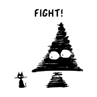 Rigatto – Cat versus Christmas: fight! (black on white) T-Shirt