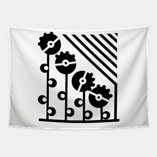 Black Mechanical Flowers - Heather Tapestry