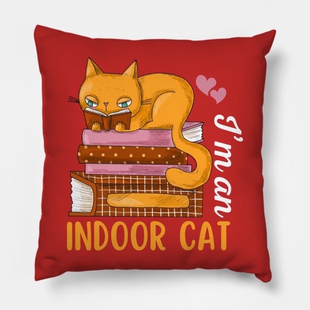 I'm an Indoor Cat Reading Books Pillow by Illustradise