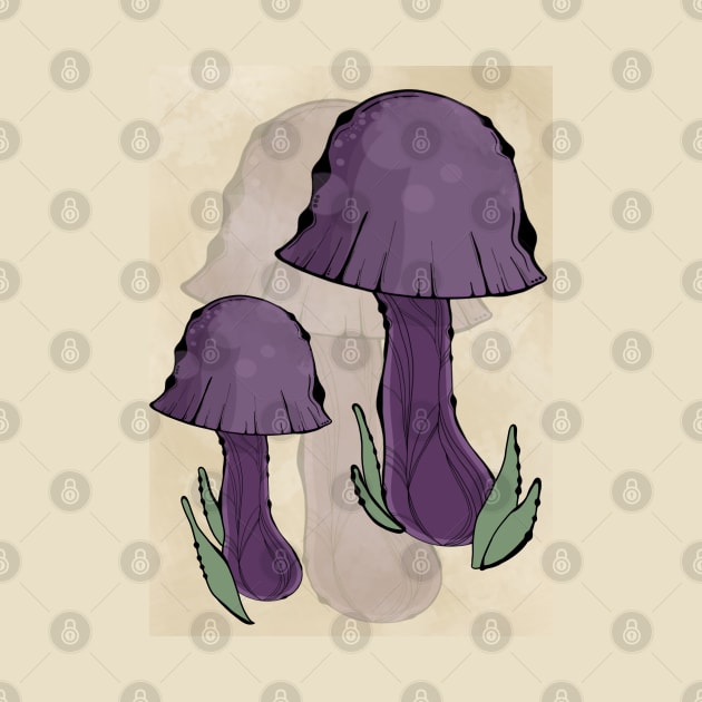 Dark Purple Cottagecore Mushrooms, Classy Portrait Style by Tenpmcreations