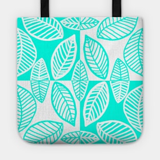 Turquoise and White Leaves Counterchange Pattern Tote