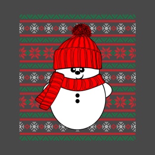 Krimbles Cheeky Festive Snowman Poinsettia Ugly Christmas Sweater T-Shirt