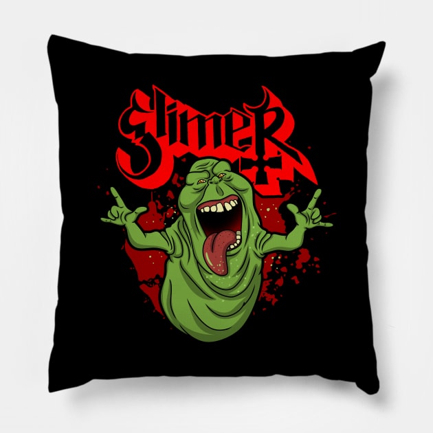 Slimy Ghost Funny 80's Buster Music Heavy Metal Band Logo Album Art Pillow by BoggsNicolas