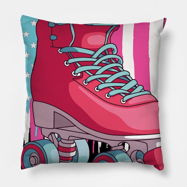 Retro 80s Rollerskate US Flag Pillow by USProudness