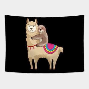 Sloth Riding Llama Hugging Animal Friends Tapestry