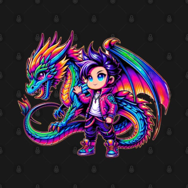 Chibi Boy Drago 80s Airbrush Neon Retro Anime Kawaii by Lavender Celeste