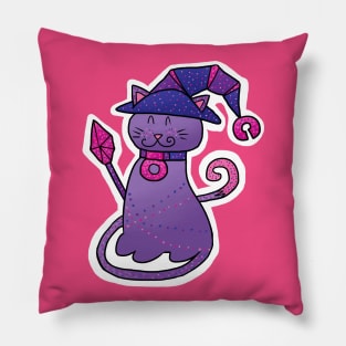 PURRple DnD Cat Wizard with Hat, Staff and Spots Pillow