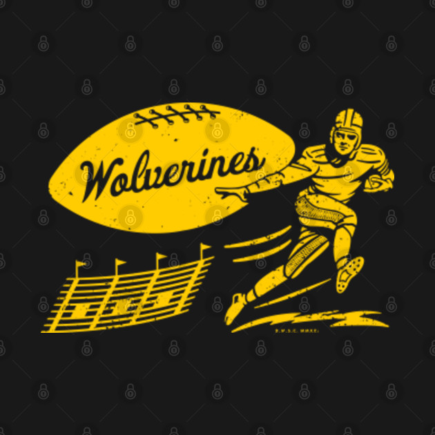 Discover Vintage College Football - Michigan Wolverines (Yellow Wolverines Wordmark) - University Of Michigan - T-Shirt