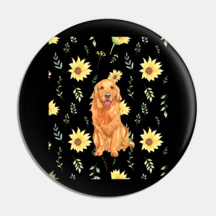 Golden retriever with sunflowers Pin