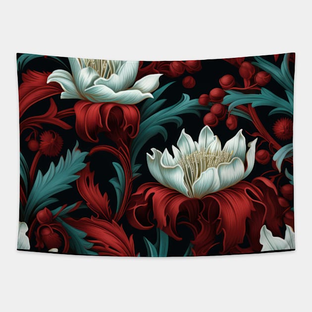 Dutch Nocturne: Luminous Floral Pastoral on Black Canvas Tapestry by star trek fanart and more