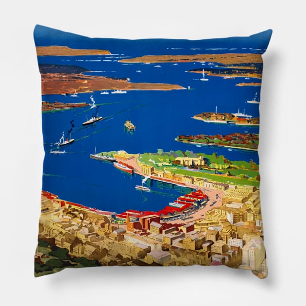 Vintage Travel Poster Australia Sydney Pillow by vintagetreasure