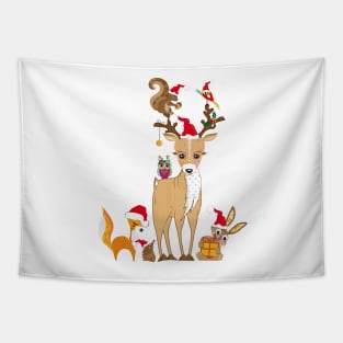 Christmas meeting of cute forest animals Tapestry