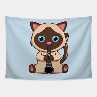 Siamese Cat Playing The Clarinet Tapestry