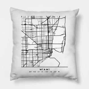 MIAMI FLORIDA BLACK CITY STREET MAP ART Pillow