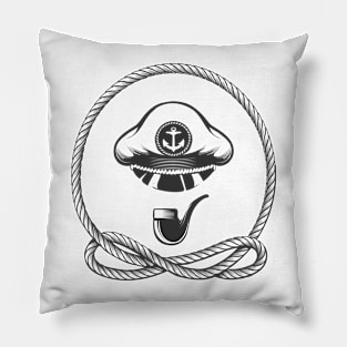 Captain Hat with Smoking Pipe Nautical Emblem Pillow