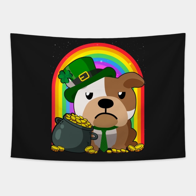 English Bulldog Rainbow Irish Clover St Patrick Day Dog Gift graphic Tapestry by theodoros20