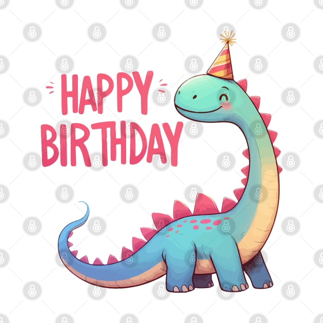 Kawaii Happy Birthday Dinosaur Brontosaurus Party by TomFrontierArt