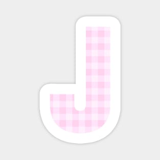 Pink Letter J in Plaid Pattern Background. Magnet