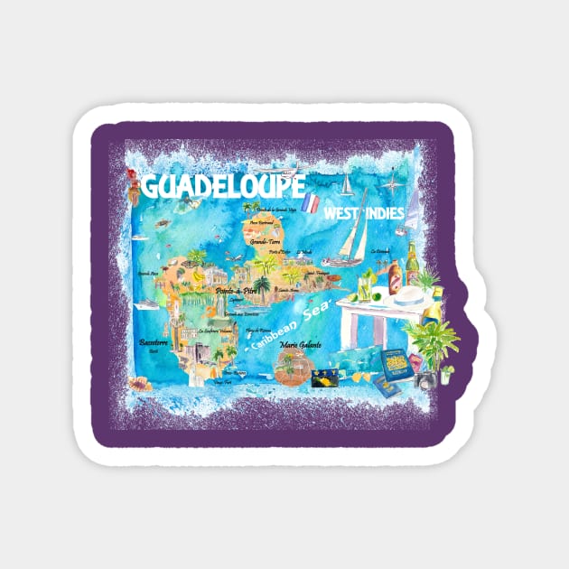 Guadeloupe_Illustrated_Travel_Map_With_RoadsXS Magnet by artshop77