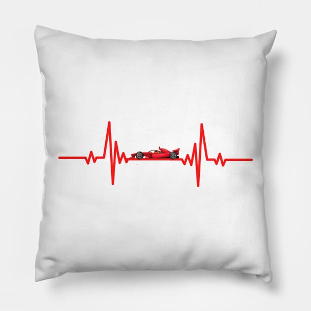 F1 Heartbeat Pulse Red Pillow by Jps Creatorium