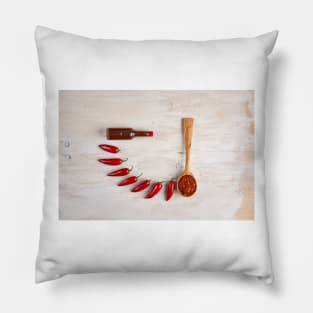 Chili peppers, flakes and hot sauce Pillow