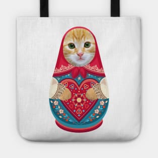 Russian Doll Matryoshka with Cat Face and Fluffy Paws Tote