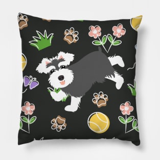 Playing Miniature Schnauzer - Black Pillow