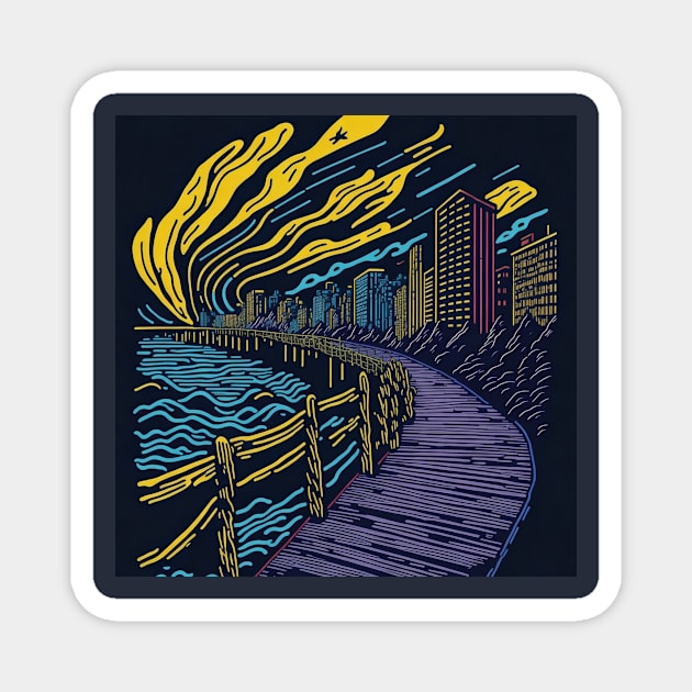 City Boardwalk at Night Magnet by PandaSwarm