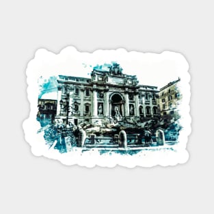 ROME Italy Beautiful Trevi Fountain Watercolor Painting Travel Art Magnet