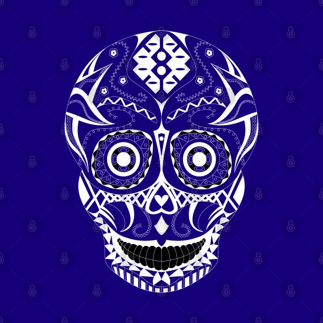 skeleton smile in mexican pattern in dark by jorge_lebeau